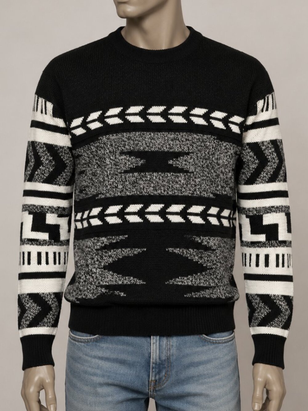 Vintage Ash Creek Trading Mens XL Geometric Grandpa Knit 100% Acrylic 90s Retro